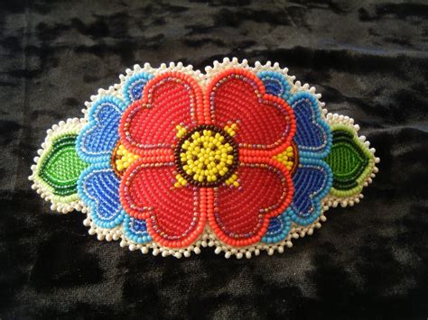 Native american beaded red flower barrette shoshone. Native American Beaded Red Flower Barrette Shoshone ...