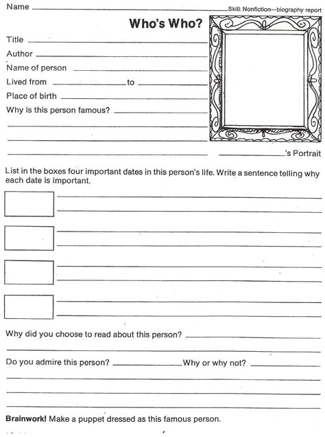 6 Best Images Of Printable Biography Book Report Template 4th Grade