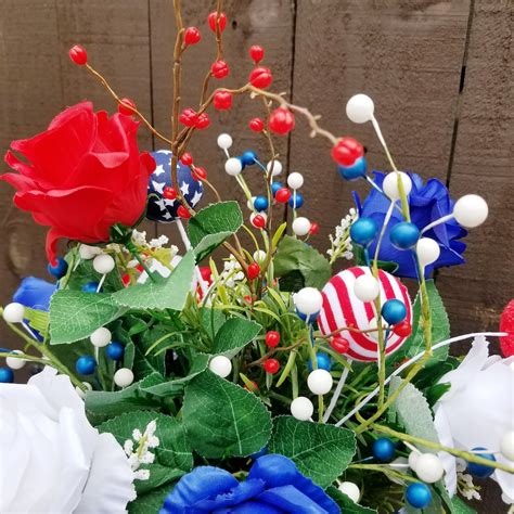 Patriotic Table Decor Red White And Blue Floral Centerpiece Etsy