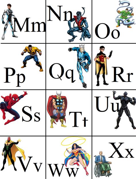 An Alphabet With Different Superhero Characters On It