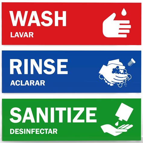 3 Compartment Sink Labels Wash Rinse Sanitize Assured Signs