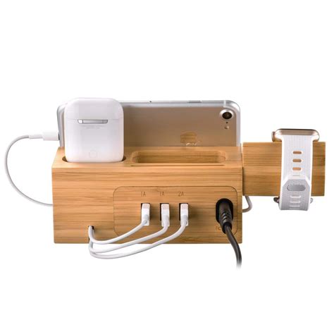 Bamboo Wood Usb Charging Station Desk Stand Charger 3 Usb Ports Charger
