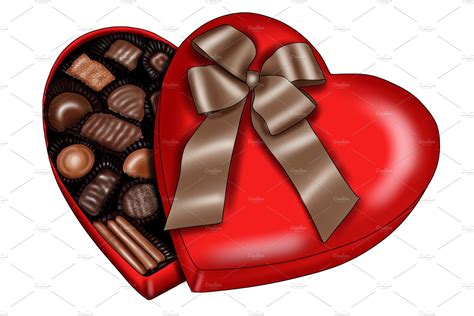 Illustrated Heart Box Of Chocolates Illustrations Creative Market