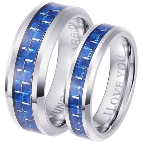 Matching Wedding Rings Such As The Azure His And Hers Tungsten And Blue Carbon Wedding Ring Set