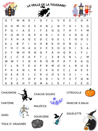 French Halloween Wordsearch Teaching Resources