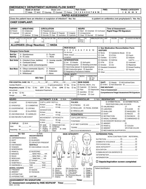 Cheat Sheet Rapid Assessment Emergency Department Nursing Flow Sheet