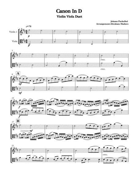 Pachelbels Canon In D Violin Viola Duet Digital Sheet Music By Johann