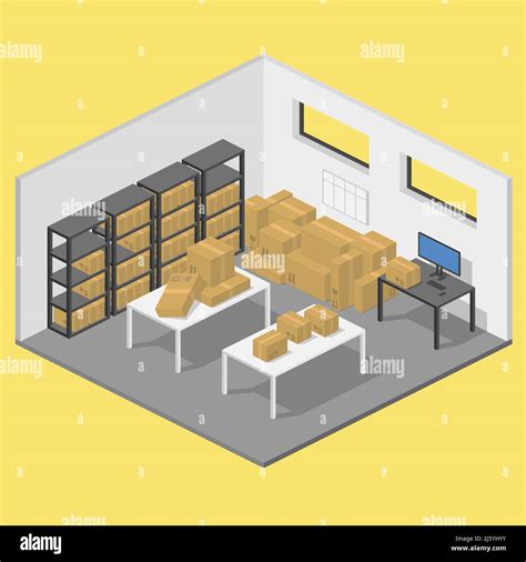 Isometric Storage Room Warehouse With Parcels And Shelves Vector Flat