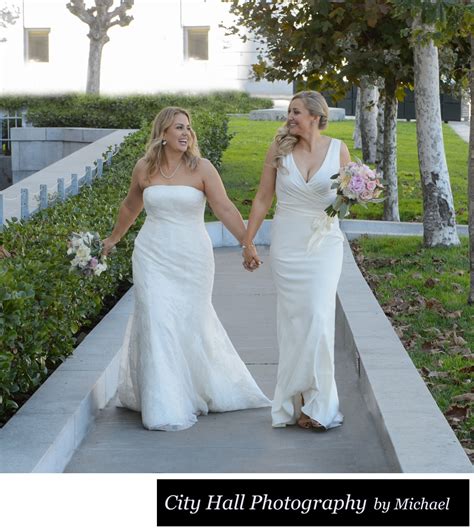 Lesbian Wedding Holding Hands Walking In San Francisco San Francisco City Hall Wedding Same