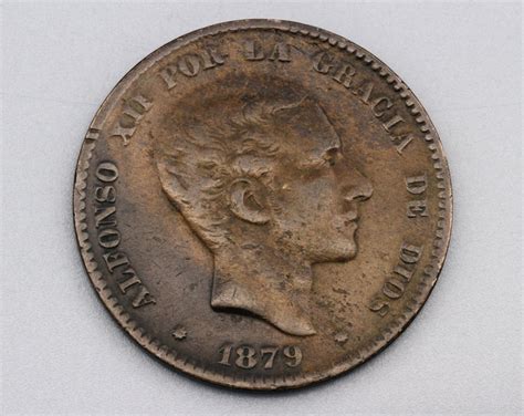 1879 Spain 10 Centimos Coin Espana Diez Centavos Coin Alfonso Xii