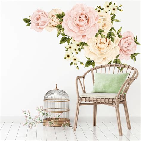 Floral Wall Decal Floral Wallpaper Removable Wall Decal Pink Etsy