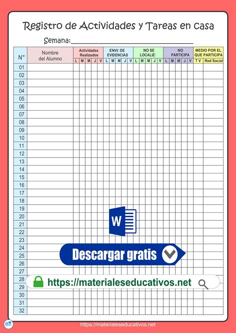 Registro De Actividades Y Tareas En Casa Word Descargar Artofit