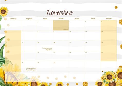 Calendario Mensal 2022 Girassol Novembro Fazendo A Nossa Festa