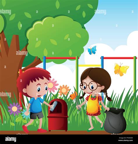 Kids Picking Up Trash Stock Vector Images Alamy