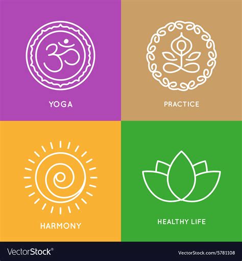 Yoga Line Symbols In Colorful Squares Royalty Free Vector