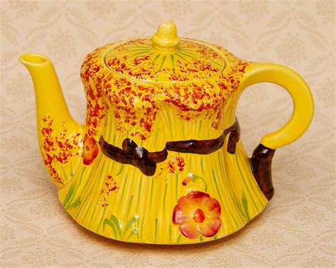 Large Yellow Novelty Hay Bale Vintage Teapot Collectable Made In