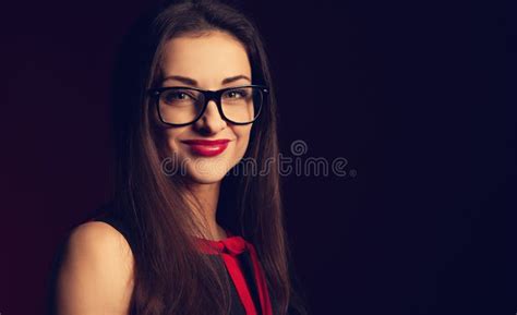Beautiful Toothy Smiling Happy Business Woman With Red Lipstick Looking Happy In Eye Glasses In