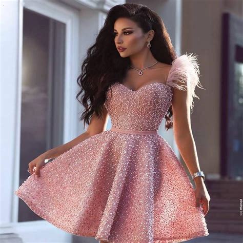 Sexy Pink Cocktail Dress Arabic Dubai Style Knee Length Short Formal Club Wear Homecoming Prom