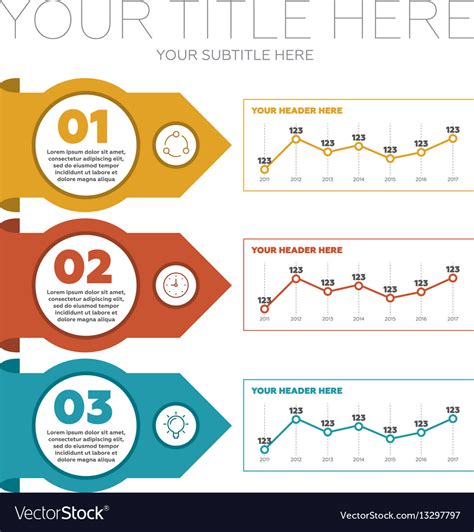 Infographics Elements 3 Steps And Line Charts Vector Image