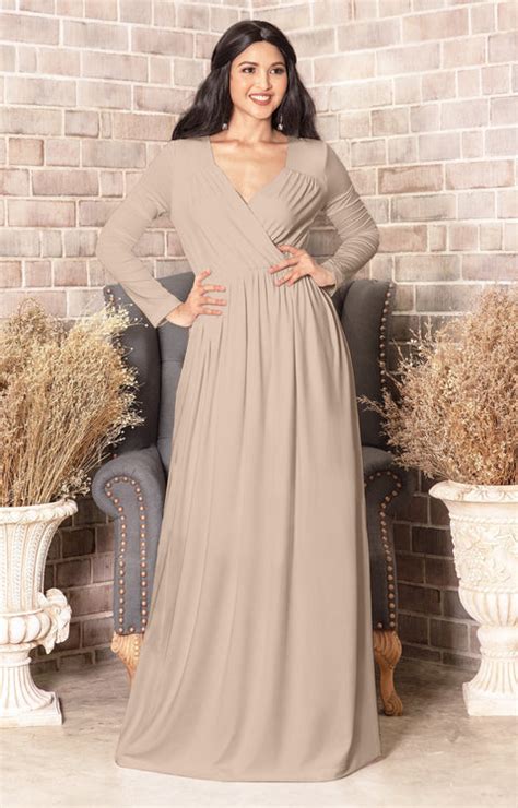 Skylar Long Sleeve Empire Waist Modest Fall Flowy Maxi Dress Gown Gcgme