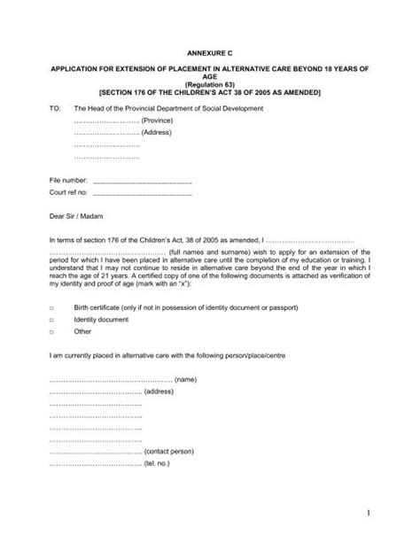 Annexure C Application For Extension Of Placement In Alternative
