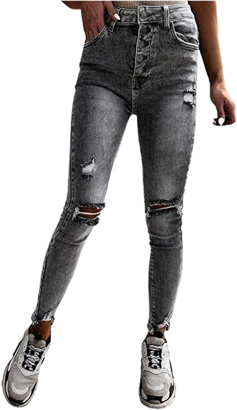 Caoqao Frauen Zerrissene Jeans Mit Löchern Trendy Niedrige Taille