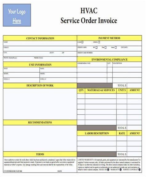 Use this quotation format to send estimates showing services and products you offer to your clients. Hvac Service order Invoice Template Lovely 6 Hvac Invoice Templates Free Word Pdf format ...