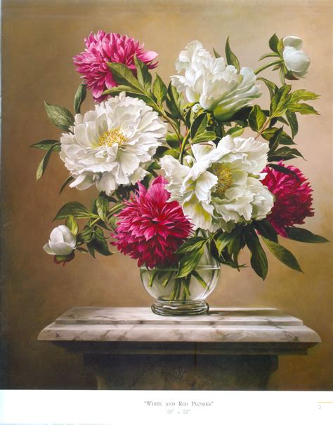 White And Red Peonies A Still Life Oil Painting Of Flowers By Pieter