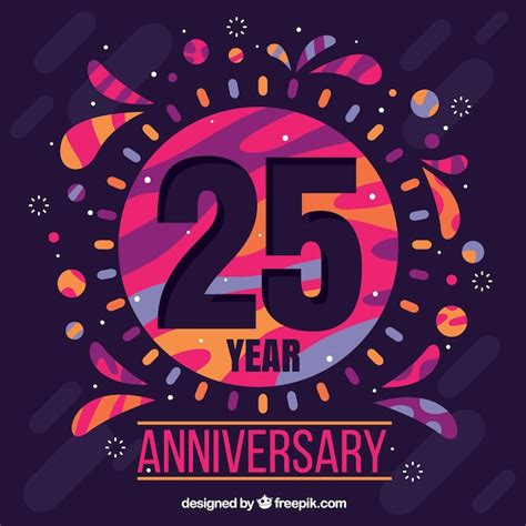 Happy 25th Anniversary Background With Colorful Shapes Free Vector