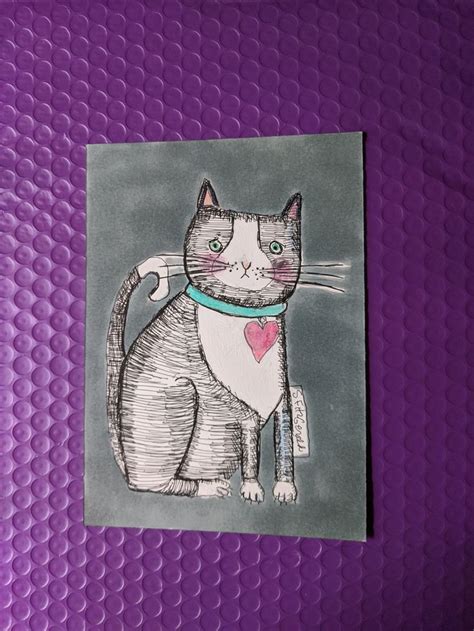 Aceo Print Artist Trading Card Collect Kitty Cat Quirky Funny Etsy