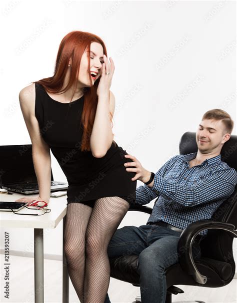 Sexy Secretary Flirting With Boss In The Workplace Sexual Harassment And Office Abuse Concept