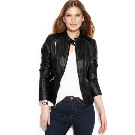 Lyst Guess Quilteddetail Fauxleather Jacket In Black