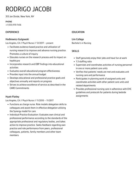 Psych Nurse Resume Samples | Velvet Jobs