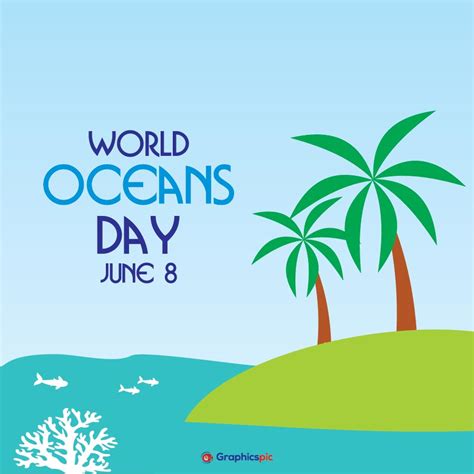 World Oceans Day 8 June Background With Coconut Tree And Whale
