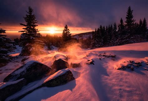 Winter Snow Sunset Hd Nature 4k Wallpapers Images Backgrounds