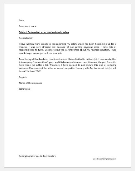 Resignation Letter Due To Delay In Salary Free Letters