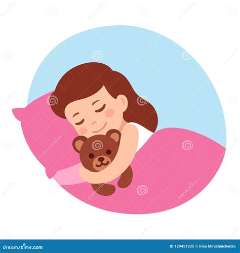Schlafendes Mädchen Mit Teddybären Vektor Abbildung Illustration Von