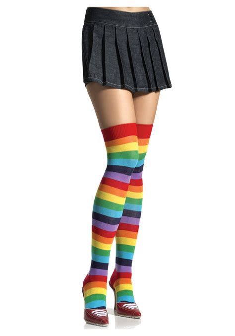 Womens Thigh High Long Socks Rainbow Colors Sheer Over The Knee Stockings Jin
