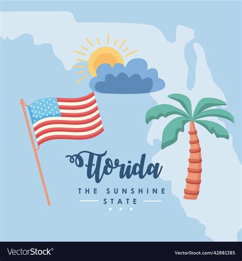 Florida Sunshine State Lettering Postcard Vector Image