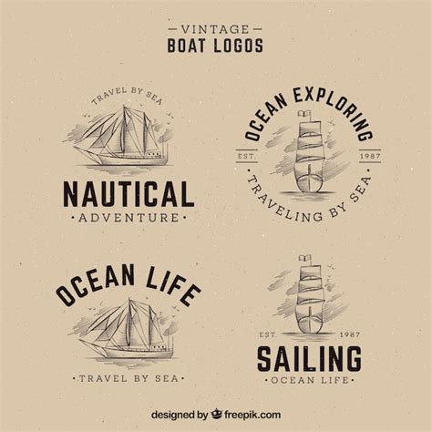 Pack De Logotipos De Barcos En Estilo Vintage Dibujados A Mano