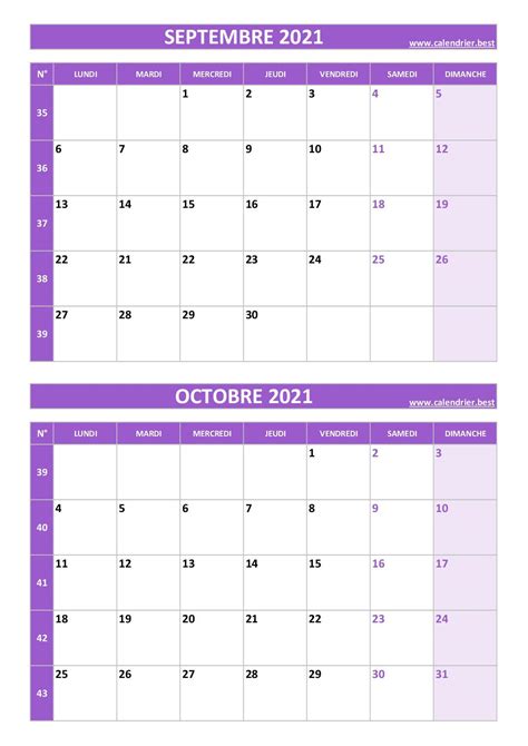 Calendrier Septembre Et Octobre 2021 à Imprimer Calendrierbest