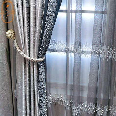 Light Luxury Small French Silver Color Blue Lace Curtains For Living R