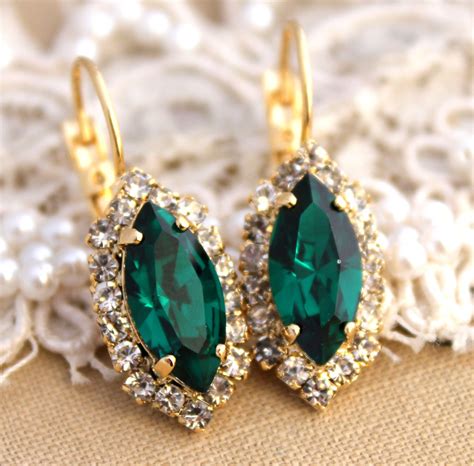 Emerald Earrings Swarovski Drop Earrings Marquise Drop Emerald