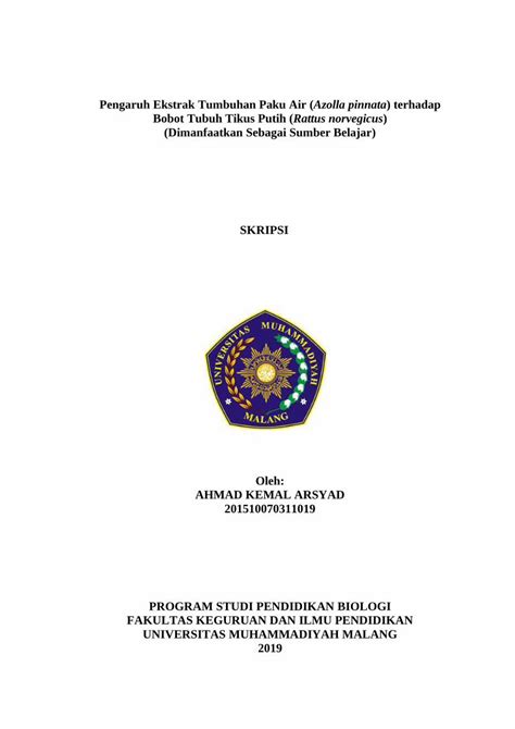 PDF Pengaruh Ekstrak Tumbuhan Paku Air Azolla Pinnata Eprints Umm