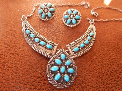 Native American Jewelry Turquoise Necklace Turquoise Earrings Sterling