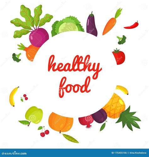 Proper Nutrition Healthy Food In The Style Of A Cartoon Stock Vector