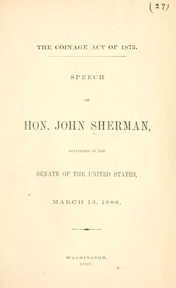 The Coinage Act Of 1873 Speech Delivered In The Senate Of The