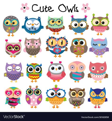 Set Of Cute Cartoon Owls Royalty Free Vector Image