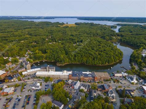 Newmarket Mills Building Aerial View On Lamprey River On Main Street In