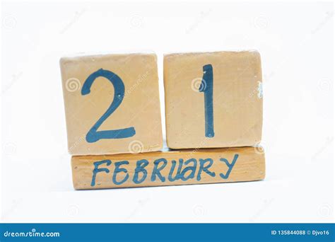 February 21st Day 20 Of Month Handmade Wood Calendar Isolated On